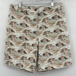 Boden Women's Classic Chino Shorts Ivory Pink Green Paradise Bay 8"‎ Leg Size 14